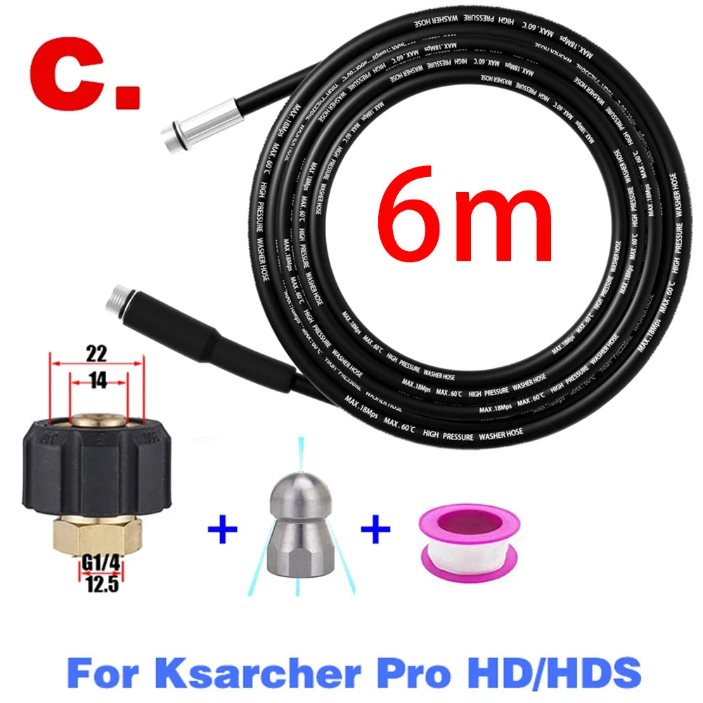 6M Sewer Drain Water Cleaning Hose Pipe Cleaner for Karcher Huter Hammer Nilfisk STIHL Bosch Lavor High Pressure Washer