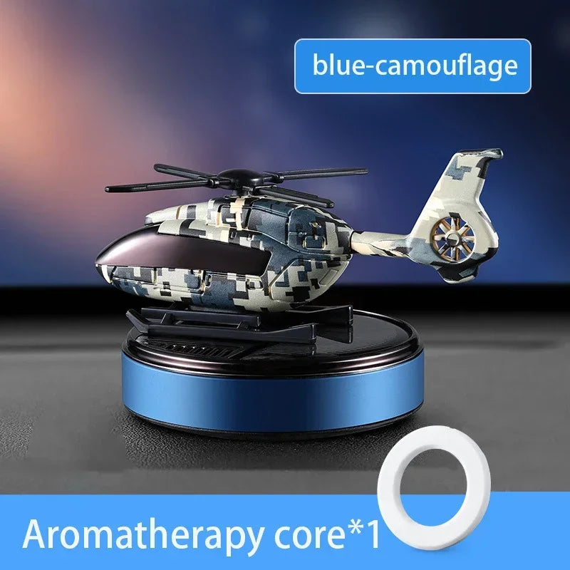 Car Solar Air Freshener Automatic Rotation Essential Oil Diffuser Dashboard Camouflage Helicopter Ornaments Remove Odor