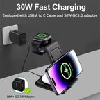 Desktop Universal Wireless Charger 2025 Innovative Products 3 in 1 Wireless Charger 30W Fast Charger for iPhone