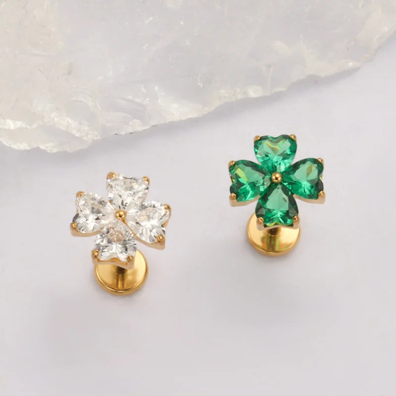 ASTM F136 titanium heart CZ labret stud 16G/18G, gold tone, 4-14mm bar