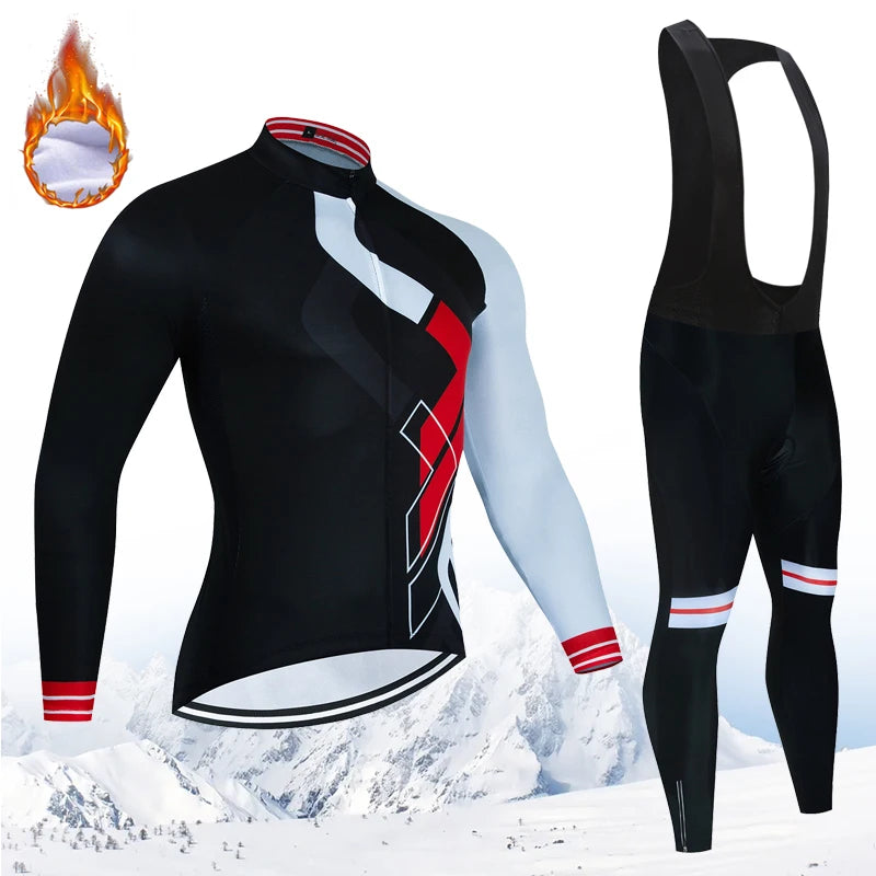Warm Winter Thermal Fleece Cycling Jersey Sets Men Outdoor Riding MTB Ropa Ciclismo Bib Pants Set Pro Team Cycling Clothing 2025
