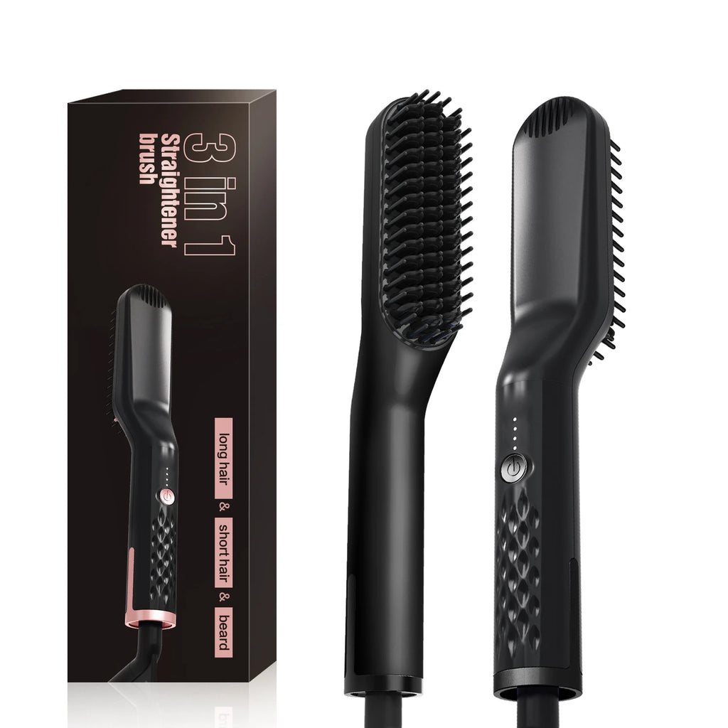 Hair Straightening Brush Hot Comb Straightener Electric Negative Ion Heating Comb For Men Beard Wet Dry Use Quick Hair Styler