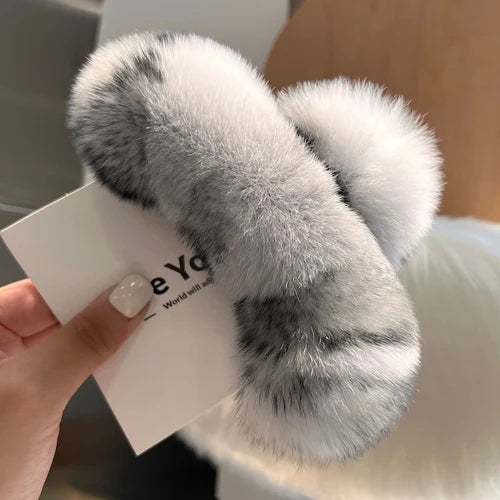 Natural Rex Rabbit Fur Hair Claw Large Hairpin Temperament Clip New Cute Plush Hair Scratching Ponytail Fuzzy Claw Clip