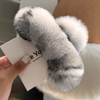 Natural Rex Rabbit Fur Hair Claw Large Hairpin Temperament Clip New Cute Plush Hair Scratching Ponytail Fuzzy Claw Clip