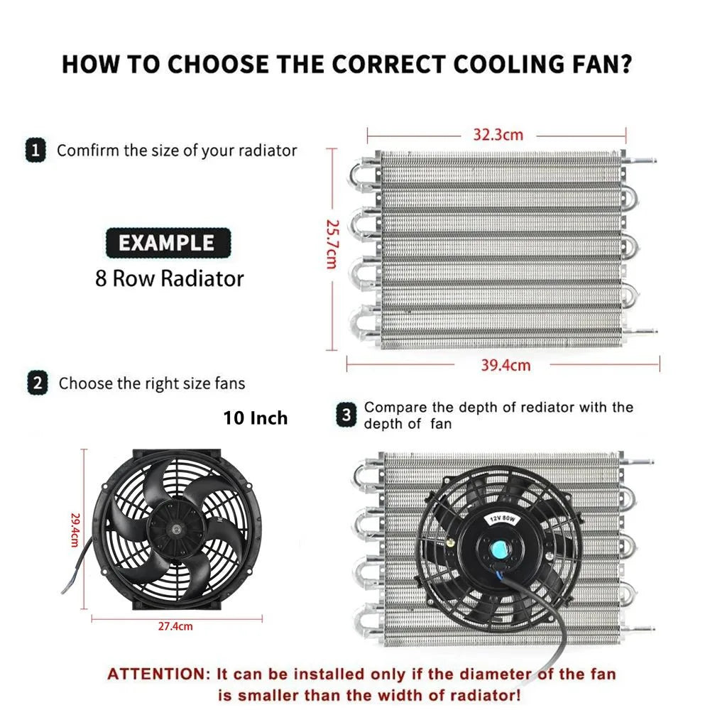 Universal 8 Row Transmission Radiator Oil Cooling &10 Inch 12V Car Air Conditioning Radiator Slim Fan Cooler (Non combination)