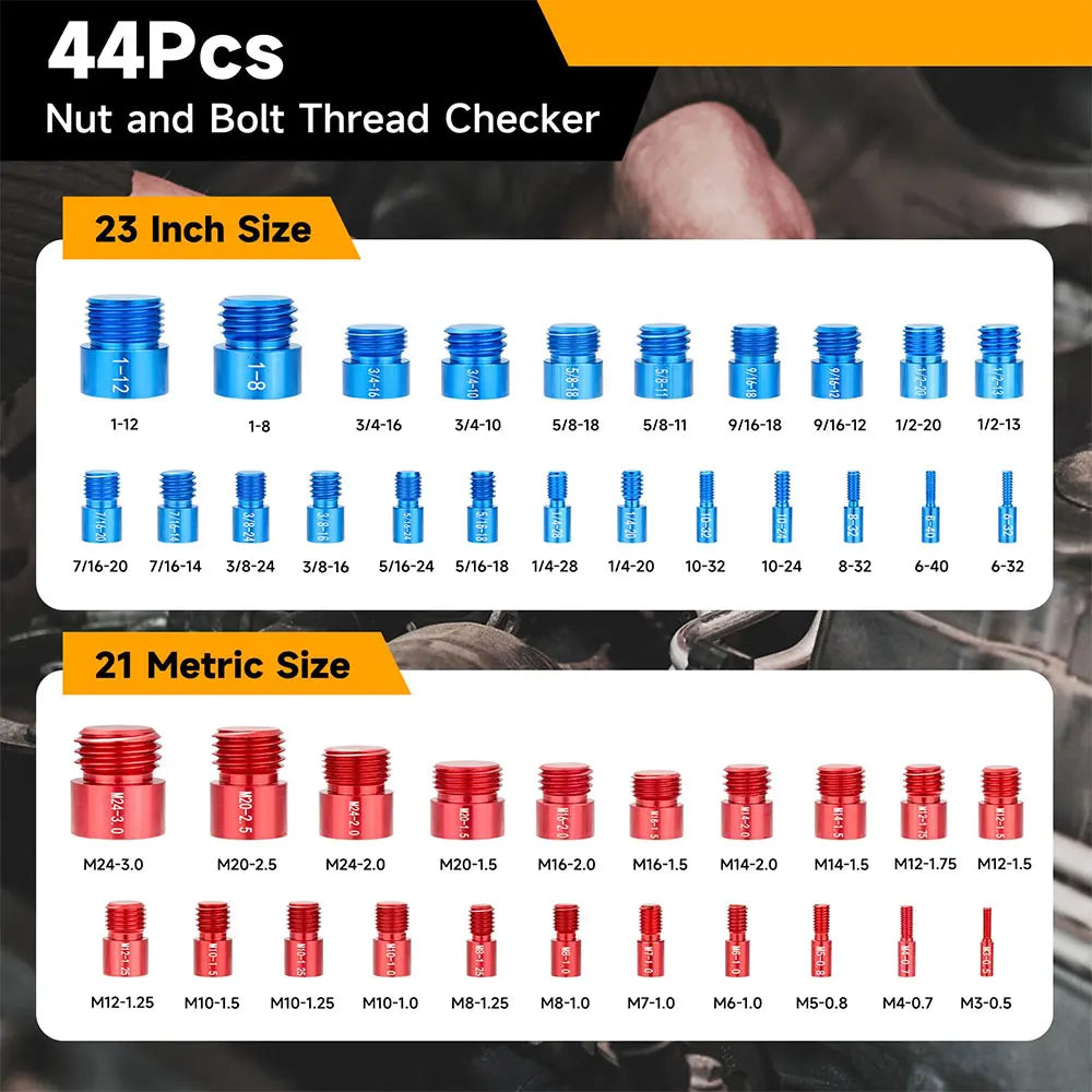 Podofo 44 PCS Standard & Metric Nut and Bolt Thread Checker Nut Bolt Gauge Size Checker for Compact & Narrow Area
