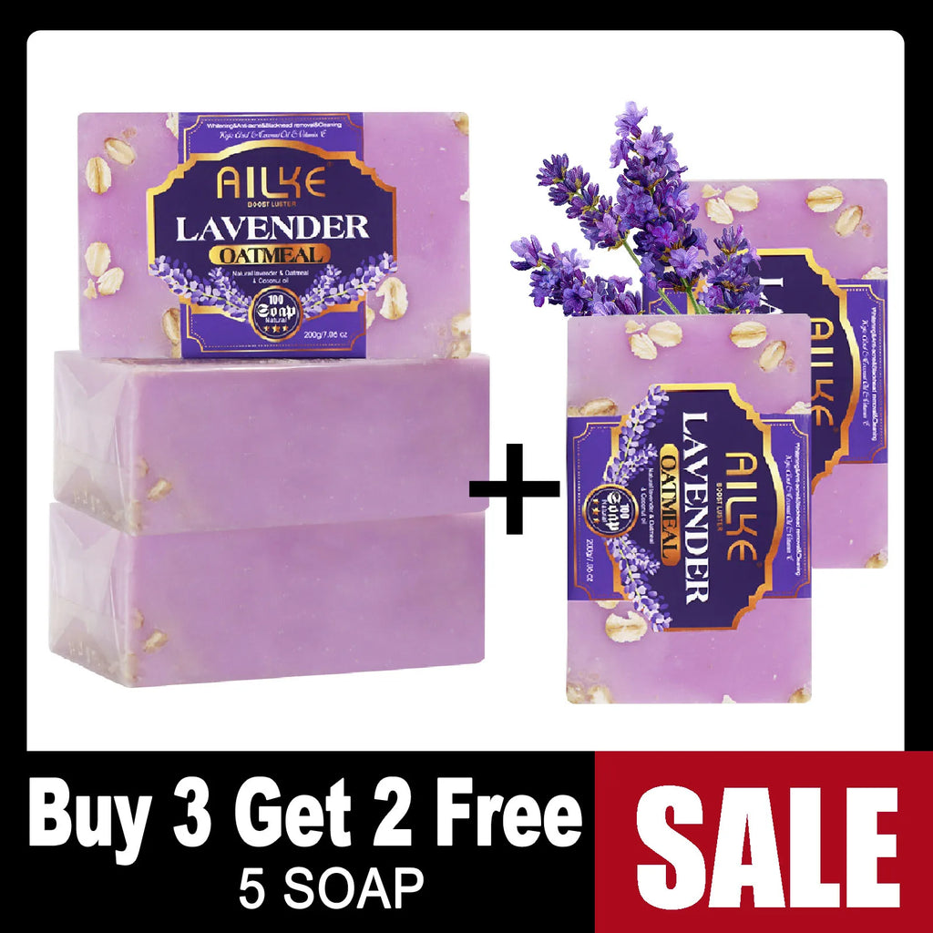 AILKE Lavender Oatmeal Whitening Soap Bar, Clean Skin, Anti Acne, Black Spots, With Coconut Oil, For All Skin Types, 200g