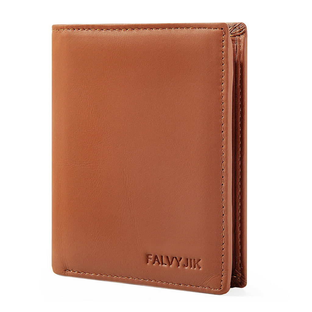 Men's Genuine Leather RFID Blocking Zip Wallet Vertical Credit Card Holder, Black/Coffee