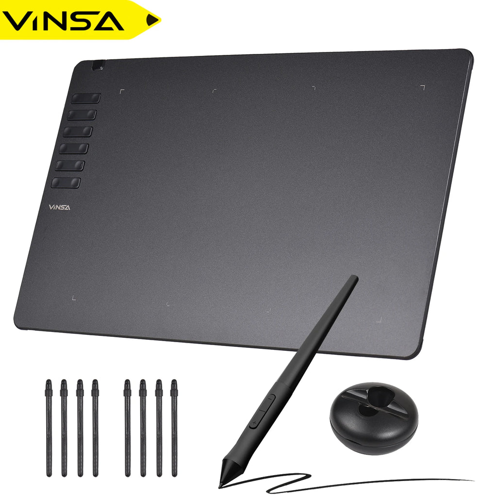 VINSA T1161 Graphics Drawing Tablet Ultra-thin Art Creation Sketch with Battery-free Stylus 8 Pen Nibs 8192 Levels Pressure