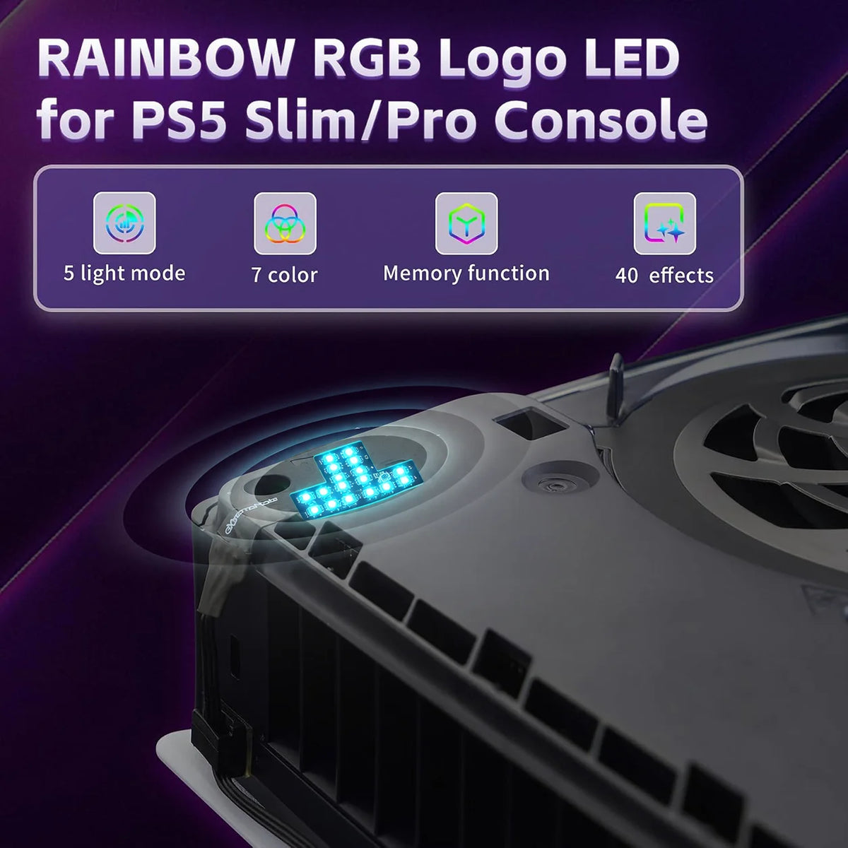 Elevate Your PS5: Dazzling RGB LED Logo Kit, 7 Colors, 40 Effects