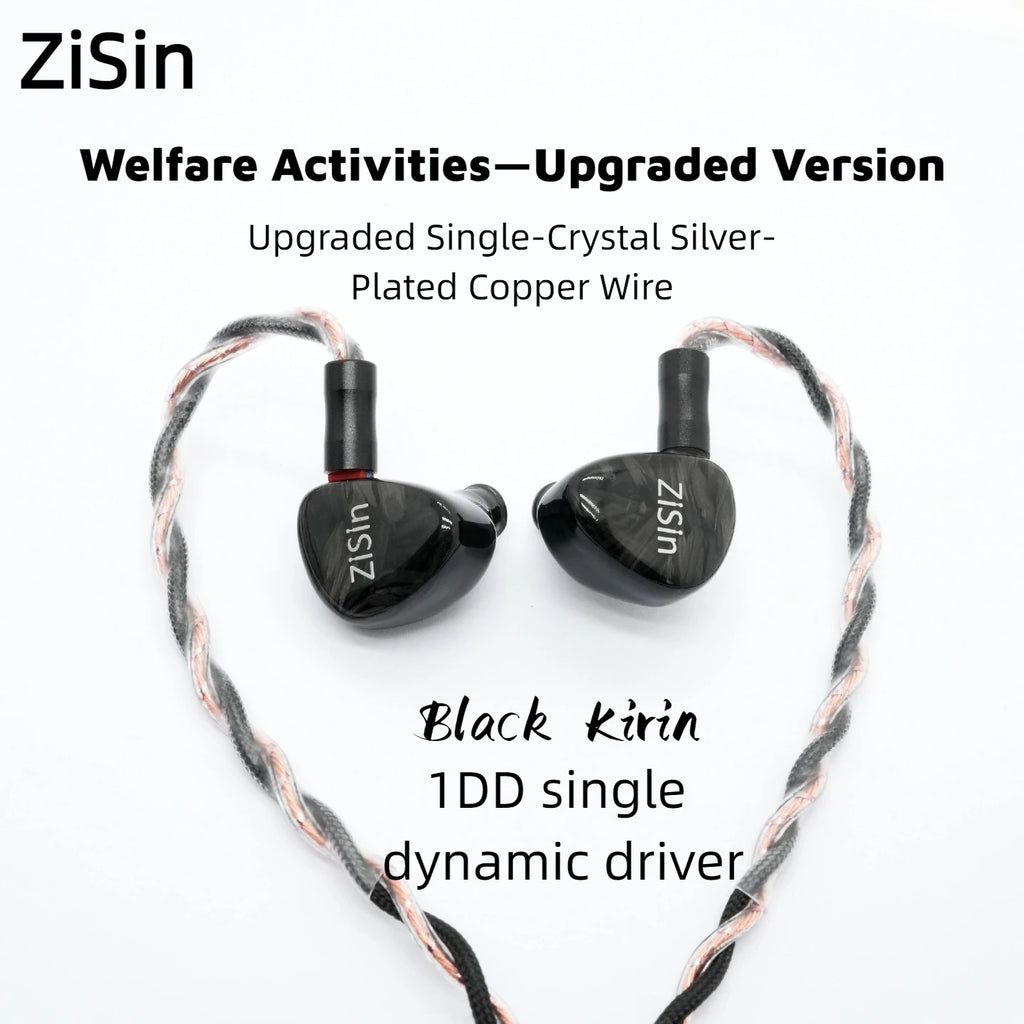 ZiSin Black Kirin1DD HIFI In-Ear Monitor Headphone In-Ear Headphones Dynamic Driver IEM with 3.5mm 2Pin for Audiophile Musicians