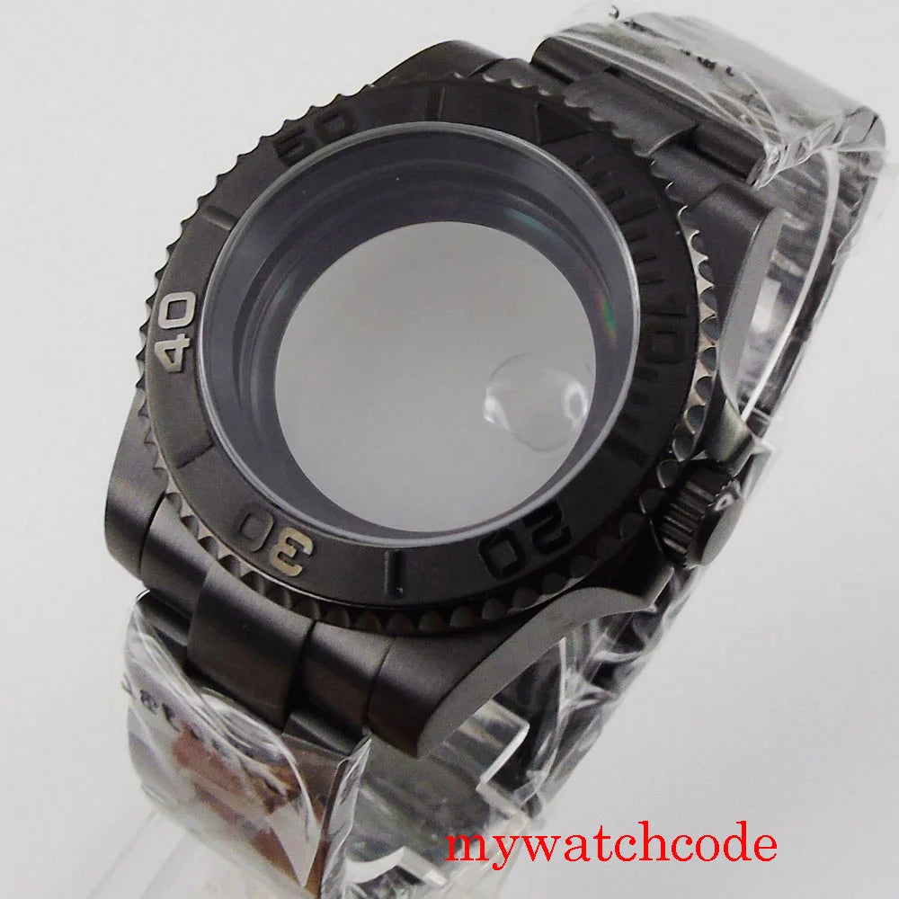 PVD Black 40mm Watch Case for NH34 NH35 NH36 NH70 NH72 Jubilee Steel Bracelet Sapphire Crystal