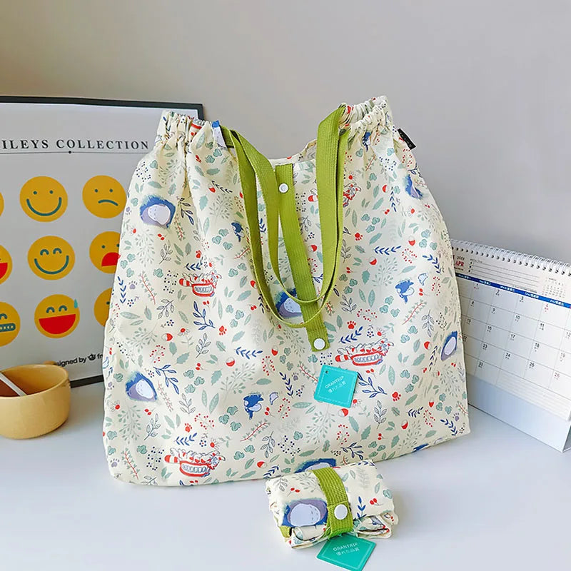 16L Large Capacity Japanese Style Casual Handbag Folding Supermarket Shopper Bag Lovely Travel Accessory