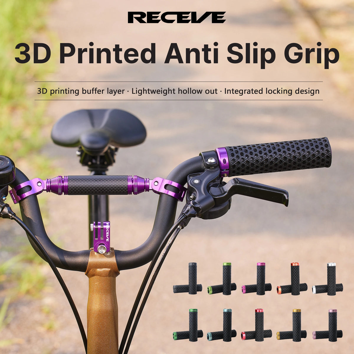 RECEVE Folding Bike Lock-On Handlebar Grips with Aluminum End Caps, 3D Printed