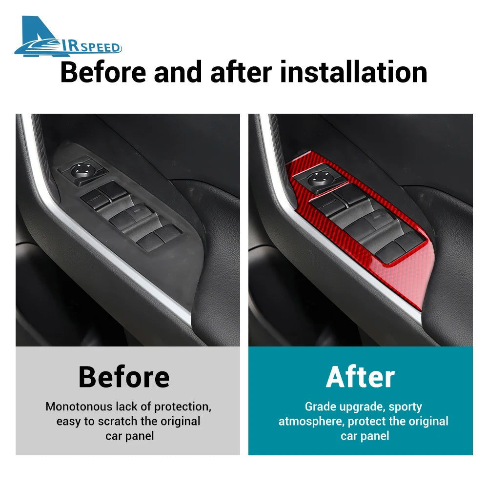Real Soft Carbon Fiber Sticker For Toyota RAV4 XA50 2019 2020 2021 2022 2023 2024 2025 LHD RHD Car Window Lift Button Panel Trim