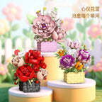 Rose Eternal Flower Basket Potted Plants Mini Particle Building Block,DIY Sunflower Flower Ornament Assembled Toy,For Kids Gifts