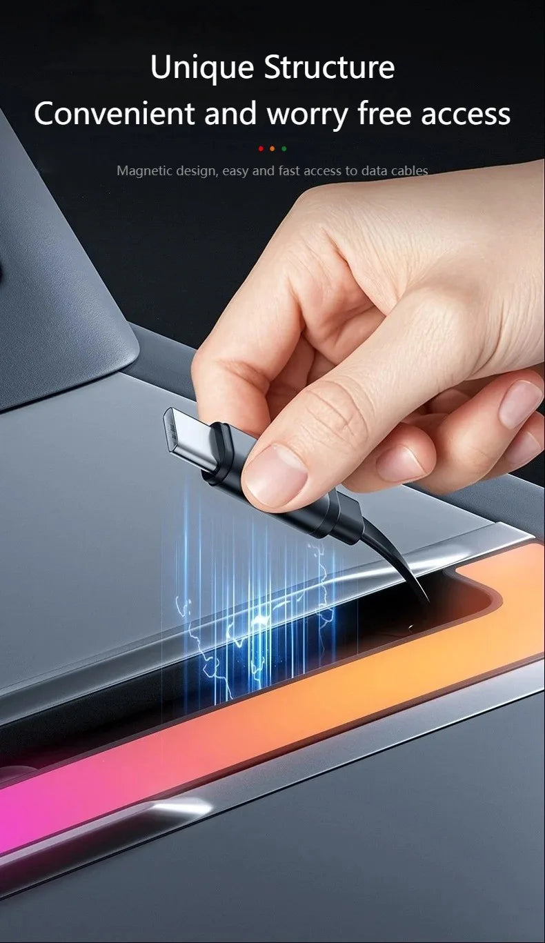For Tesla Model Y Juniper Fast Charging USB Docing Station with Rainbow Light for Model 3 Highland Retractable Ambient Lighting
