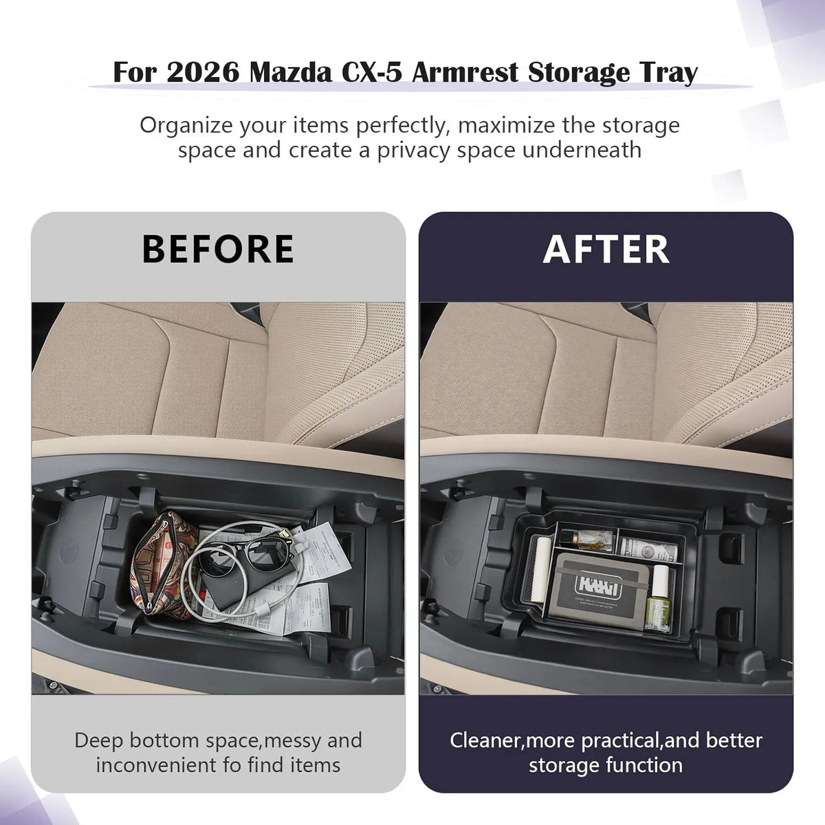 Center Console Organizer for 2026 Mazda CX-5 Armrest Box Storage Tray Secondary Interior Console Box Car Organizer Accessories