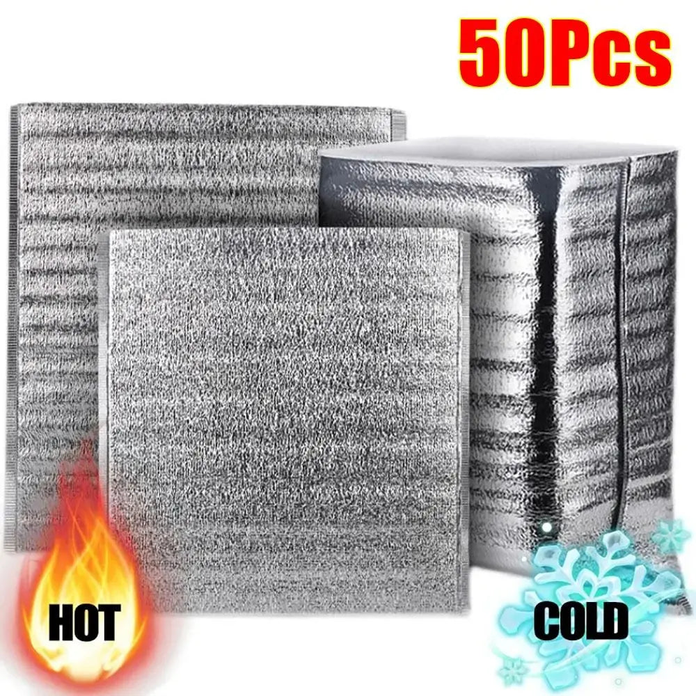 Aluminum Foil Thermal Insulated Food Delivery Bags 50pcs Pearl Cotton Liner, Multiple Sizes