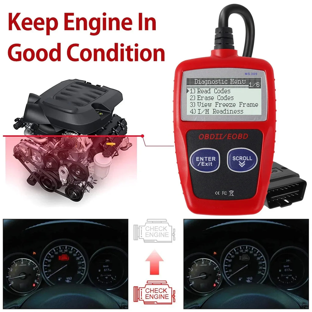 OBD2 Car Diagnostic Scanner Code Reader Fault Code Clear Tool, Red, 1pc