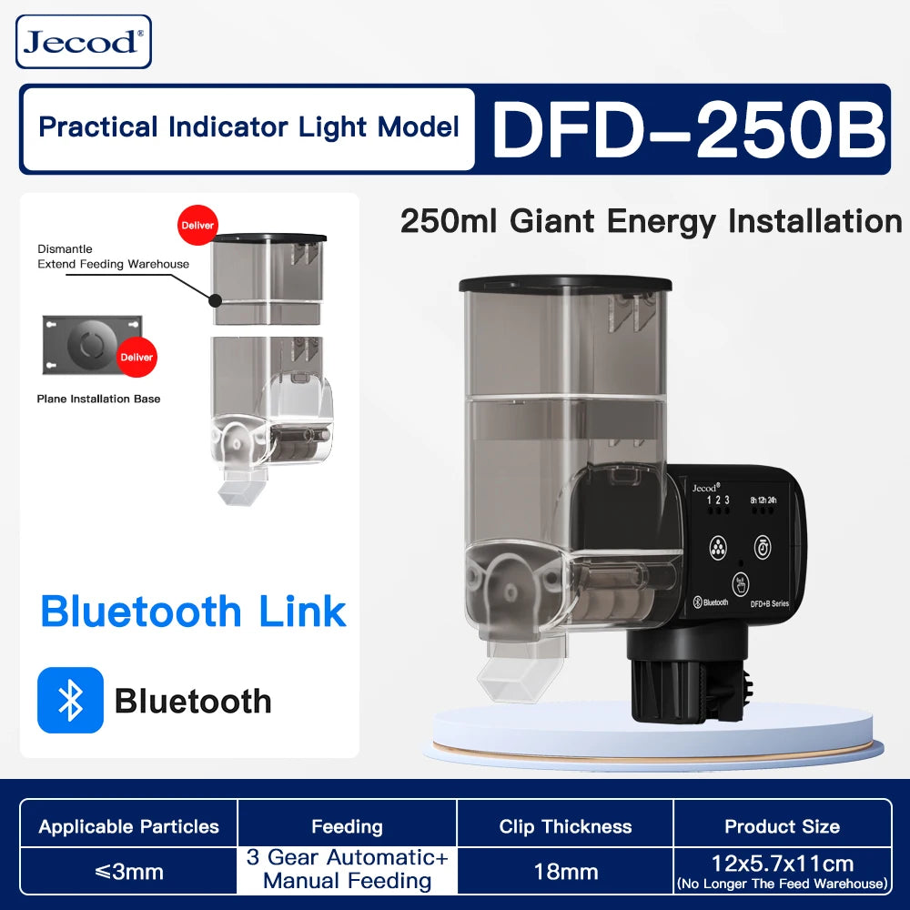 Jebao DFD Bluetooth Smart Feeder with APP Control, 2024 Automatic Aquarium Fish Feeder Timer, Battery/USB Powered for Ornamental