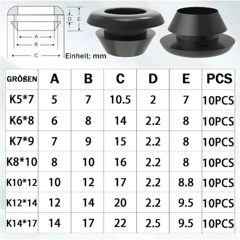 Rubber Grommet Assortment Kit Black Wire Cable Hole Protector Rings 70pcs/140pcs/350pcs