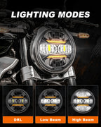 Motorcycle 5.75 Inch LED Headlight Projector Angel Eyes H4 5 3/4" Headlamp DRL Turn Signal For Harley Sportster Dyna Iron 883