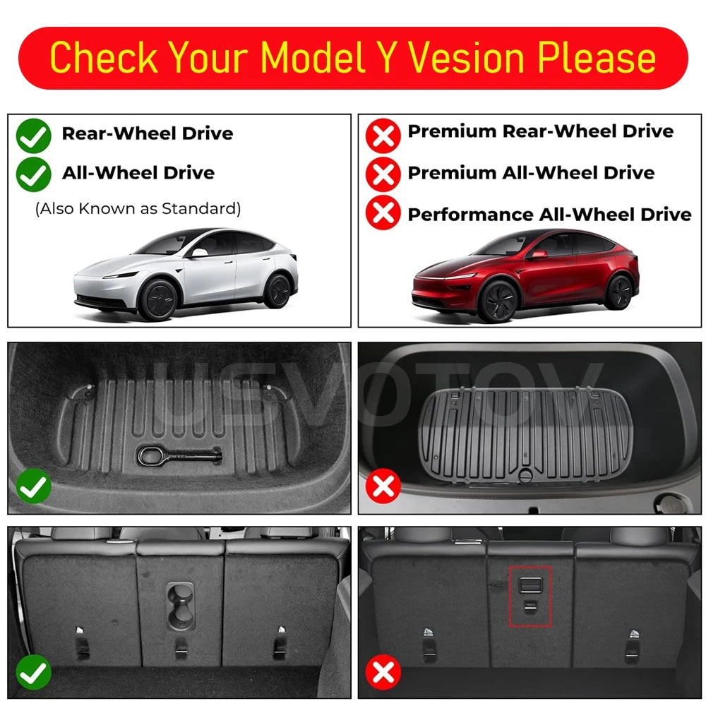 Floor Mats for 2026 2025 Tesla Model Y RWD AWD Trunk Mats Cargo Liner Frunk Backrest Mat Pads Accessories (Standard Models Only)