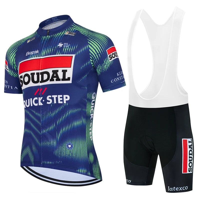 New 2026 SOUDAL Quick Step Men Summer Short Sleeve Cycling Jersey Set Breathable Quick Drying Cycling Clothes Shirt 19D Cushion
