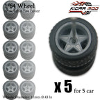 1/64 Wheels with Detachable Rubber Tires Electroplated Color for Toy Model Diecast Cars Refiting Parts for Hotwheels (5 sets)