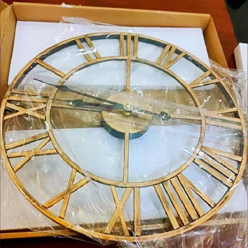 Modern Style 40cm 3D Round Accurate Silent Wall Clocks Roman Numerals Retro Metal Hanging Clock for Living Room 2023 Home Decor