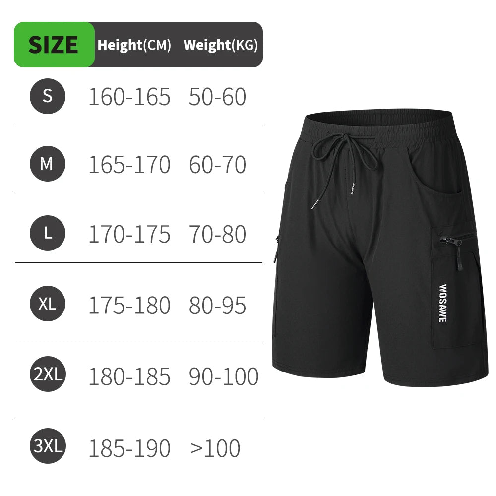 WOSAWE Cycling Shorts Men Padded Undershorts MTB Mountain Bike Wear Pockets Quick Dry Breathable Men's 2 In 1 Cycling Shorts
