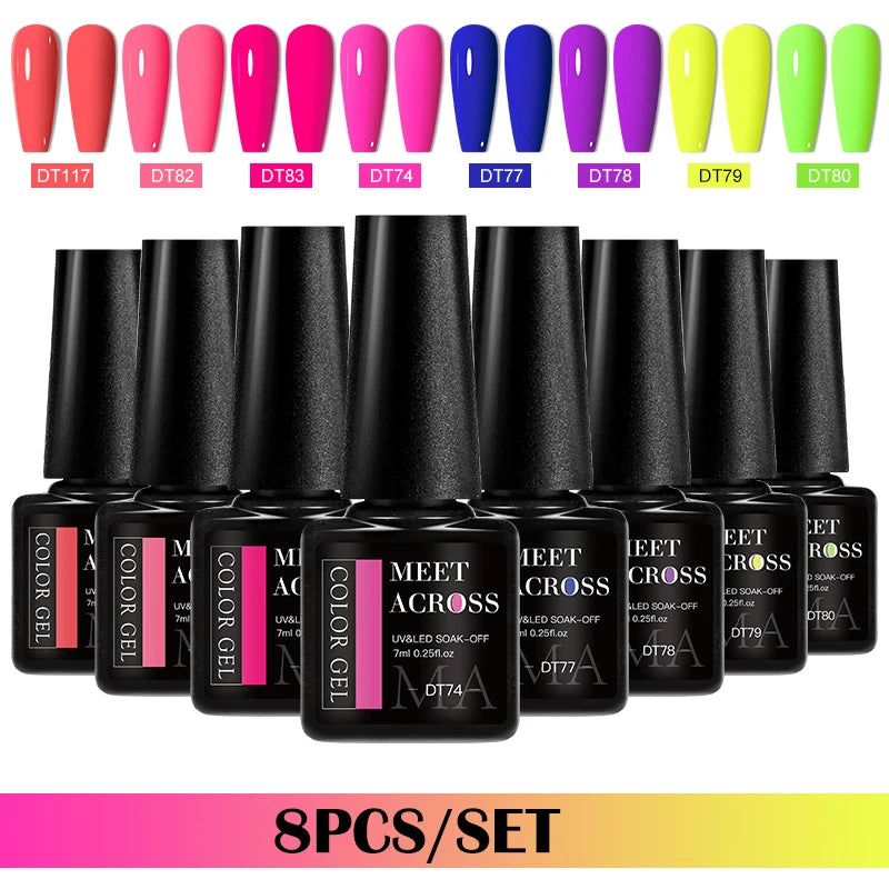 MEET ACROSS Gel Nail Polish Set 8pcs x 7ml Brown Red Pink UV LED Soak Off HEMA/TPO Free