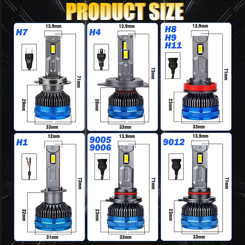 K5C H7 LED 30000LM Canbus Headlights H1 H4 H11 9012 HIR2 H8 9005 9006 HB3 HB4 Car Lamp Fog Lamp High Power 6000K 5570 CSP Chip