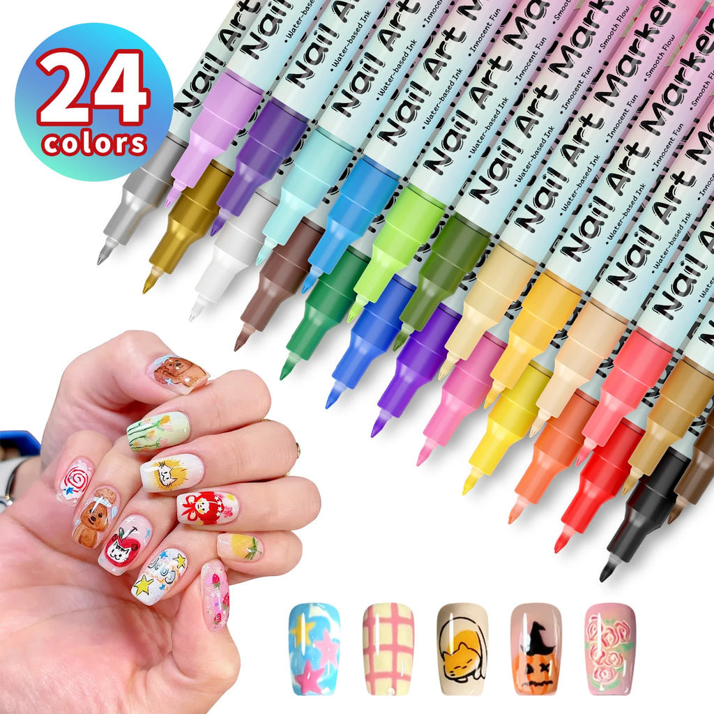12 Color Nail Art Pens,0.5MM Nail Polish Pens Drawing Painting Point Liner Acrylic Painted Pen Kit, Waterproof and Quick-drying