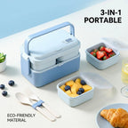 Picnic Lunch Box Bamboo Fiber 3in1 Double Layer Microwavable Bento Box Food Storage Containers school Child Lunch Boxes for Kids