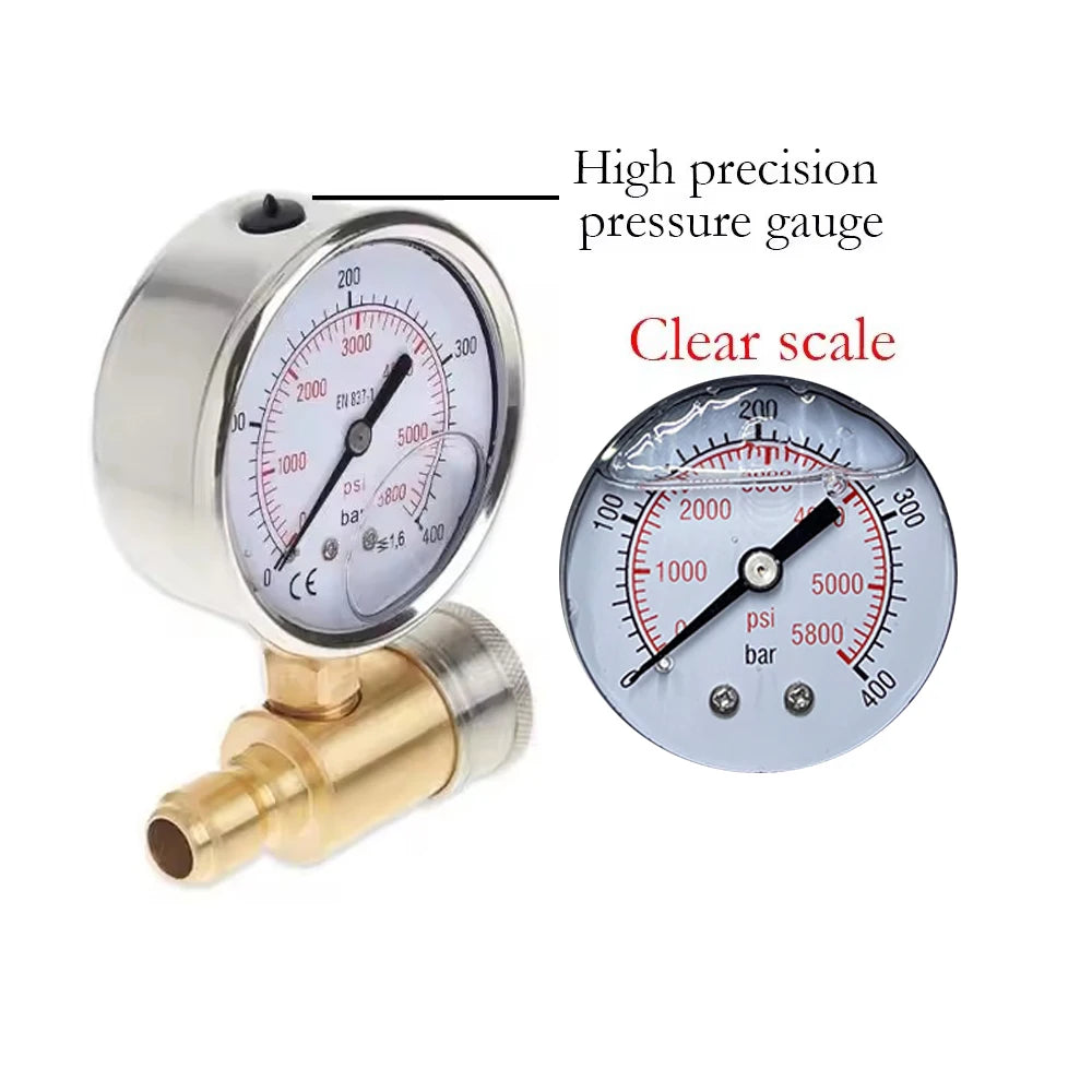 3/8 "stainless steel brass, quick insert shock-proof pressure 5000PSI Pressure washer Pressure gauge red pointer, high precision