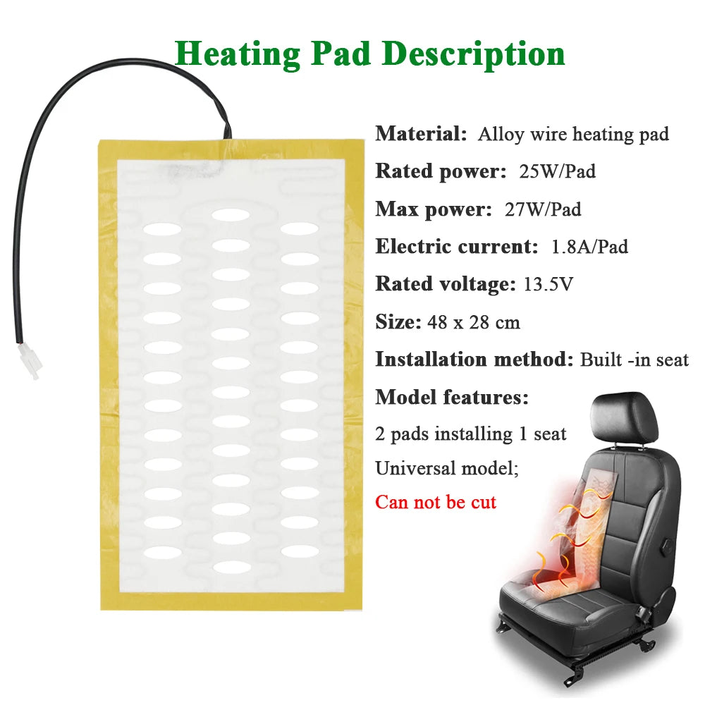 Universal Built-in Car Seat Heater Kit Fit 2 Seats 12V 100W Alloy Wire Heating Pad With Ventilation Hole 2 Levels Control Switch