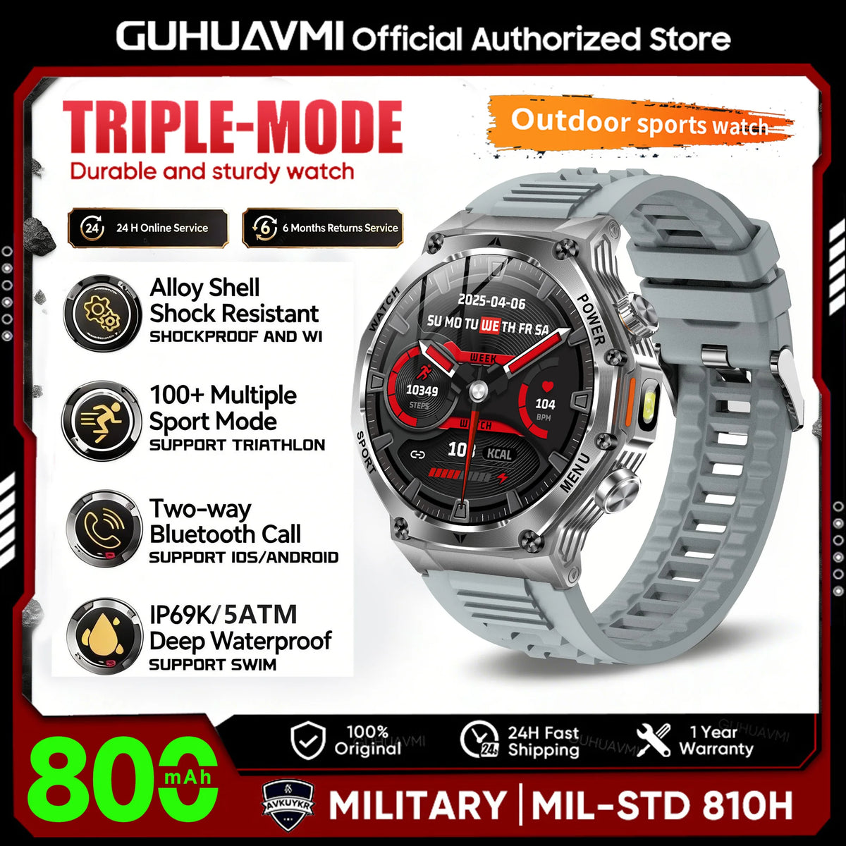 2026 New Military Grade Smart Watch Men 800mAh 5ATM Waterproof Bluetooth Call 1.8'' HD AMOLED GPS Sports Watches For Android iOS