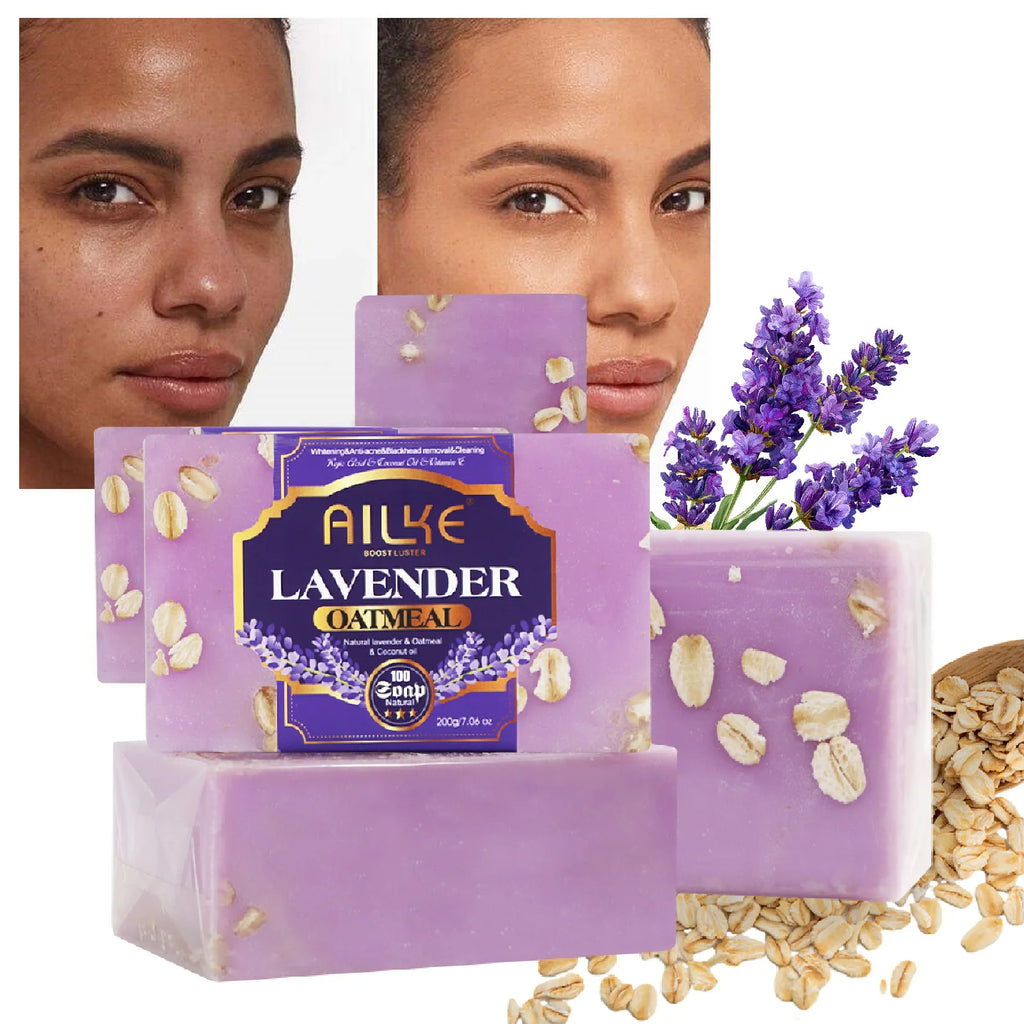 AILKE Lavender Oatmeal Whitening Soap Bar, Clean Skin, Anti Acne, Black Spots, With Coconut Oil, For All Skin Types, 200g