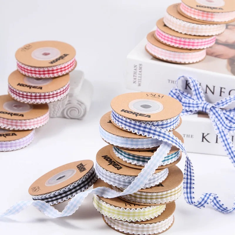 Kewgarden 10mm 25mm 38mm 1" 1.5" Plaid Ribbon DIY Hair Bows Accessories Clothing Sewing Materials Handmade Tape Crafts 10 Yards