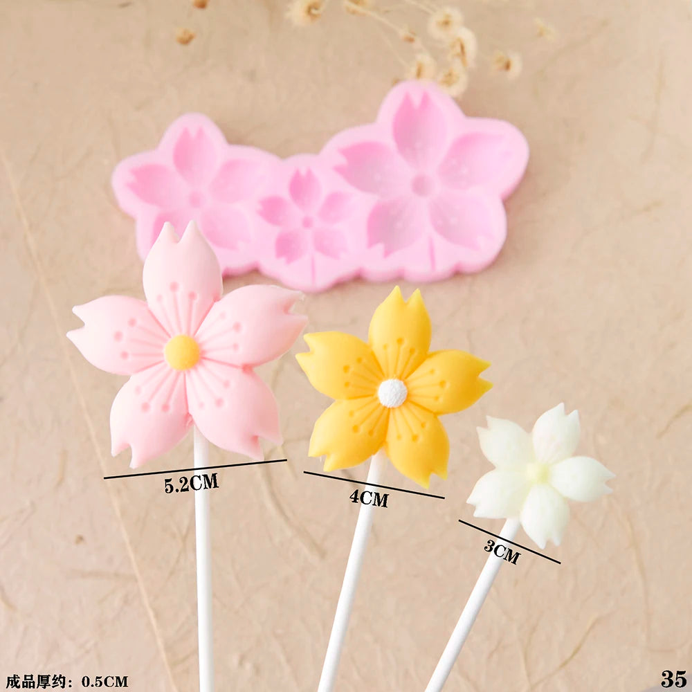 3d Flowers Cherry Blossoms Silicone Molds Daisies Five-petal Flowers Fondant Candy Chocolate Mould Cake Decor Baking Accessories