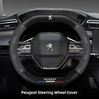 Steering Wheel Cover Leather Carbon Fiber Look Non-Slip for Peugeot 208-508, Carbon Black/Red/Orange