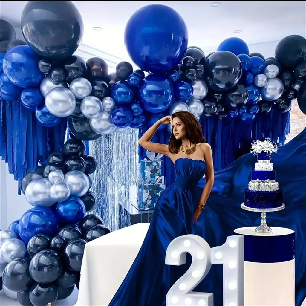 160Pcs Royal Blue Silver Balloon Arch Kit for Baby Shower Birthday Wedding Party Graduation Celebration Anniversary Decoration