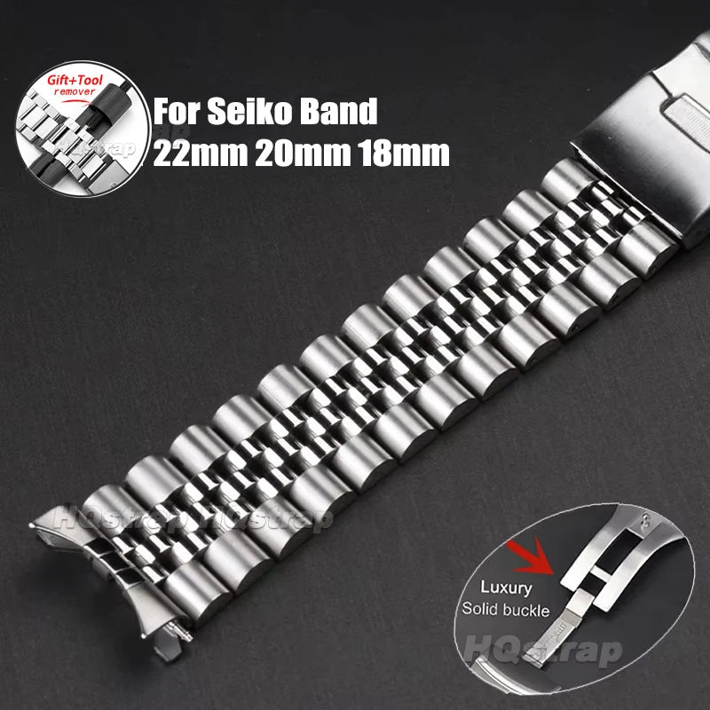For Seiko Watch Band 22mm 20mm 18mm Strap for Jubilee Replacement Bracelet Curved End Stainless Steel Watchband Accessories