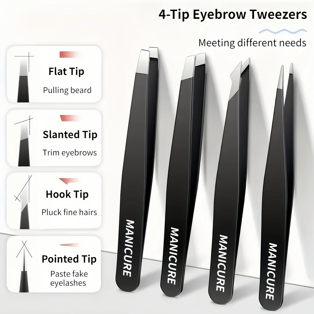 6pcs Professional Stainless Steel Precision Tweezers & Scissors Suitable for Eyebrow Trimming Facial Hair Removal Tool Gifts
