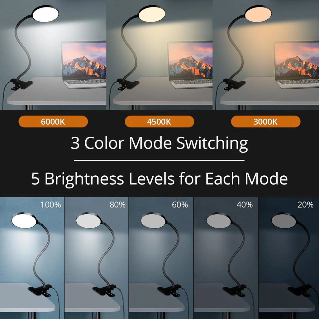 Desk Lamps LED Book Light USB Rechargeable Reading Light Warm Cool White Daylight Portable Flexible Easy Clip Night Reading Lamp