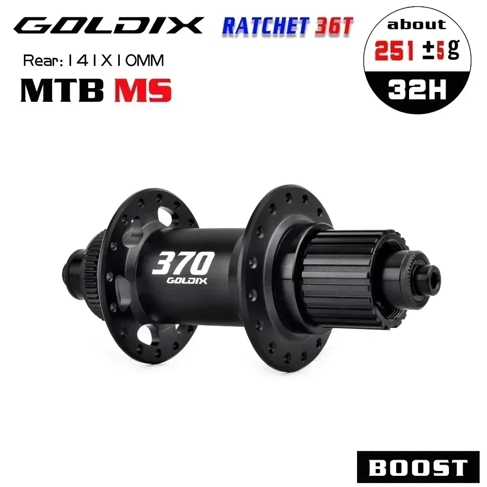 GOLDIX 370 32H Bicycle Hub Sealed Bearing Center Lock Disc Brake J-Bend 32 Holes Ratchet 36T BOOST MTB Hub XD / HG / MS