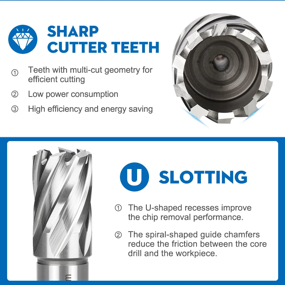CMCP 1pc Core Drill Bit 6-60mm Annular Cutter HSS Weldon Shank Hollow Drill Bit Hole Saw Cutter For Metal Cutting Tool
