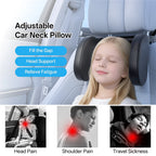Car Headrest Neck Support Pillow with Hidden Hanger, 180° Rotating, Black Cloth/Leather